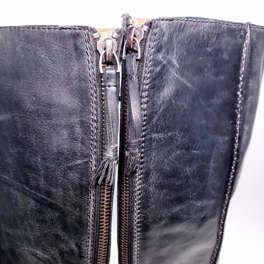 FRYE Steffi Back Zip Knee High Riding Boot Distressed Charcoal Grey Leather Sz 9 - Picture 5 of 12